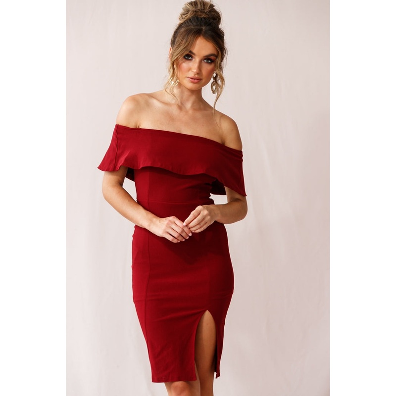 Alina Elegant Bodycon Dress Red Wine
