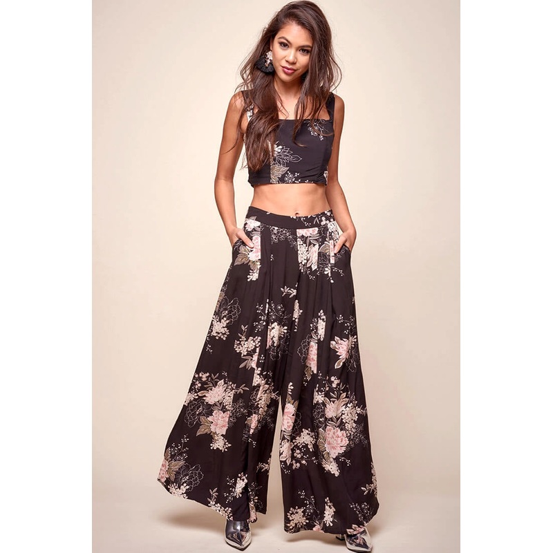Cicely Floral Crop Top Black