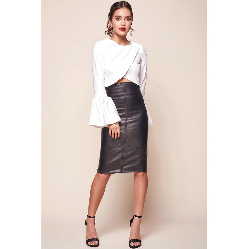 Odeya Asymmetrical Bell Sleeve Crop Top White
