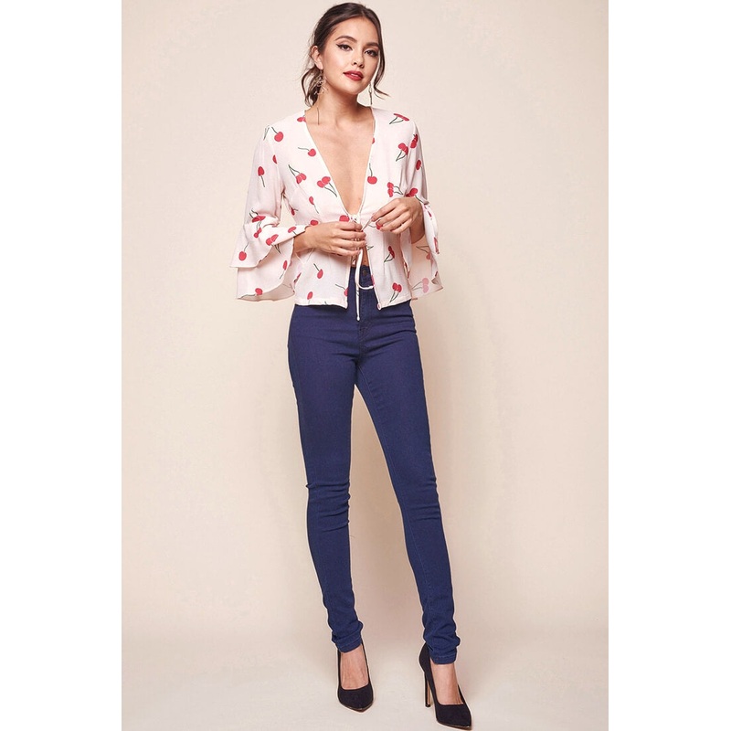 Robbi Bell Sleeved Cherry Top Beige