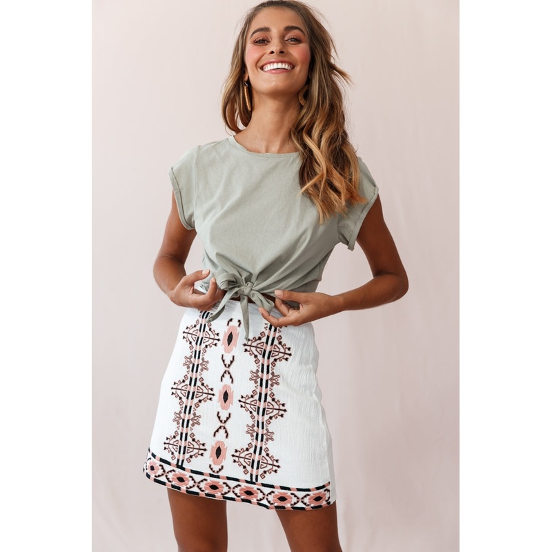 Victoire Tribal Print Skirt White