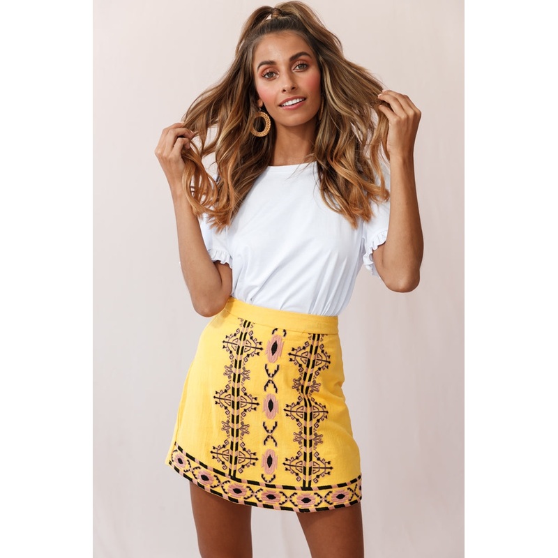 Victoire Tribal Print Skirt Yellow Mustard