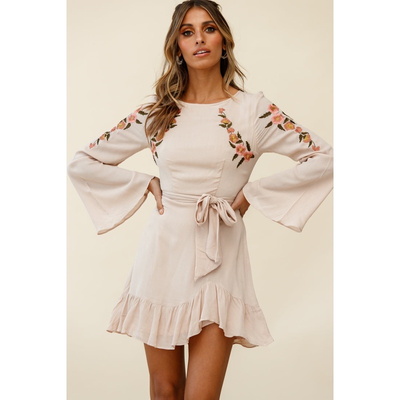 Yara Floral Embellished Fit and Flare Dress Blush