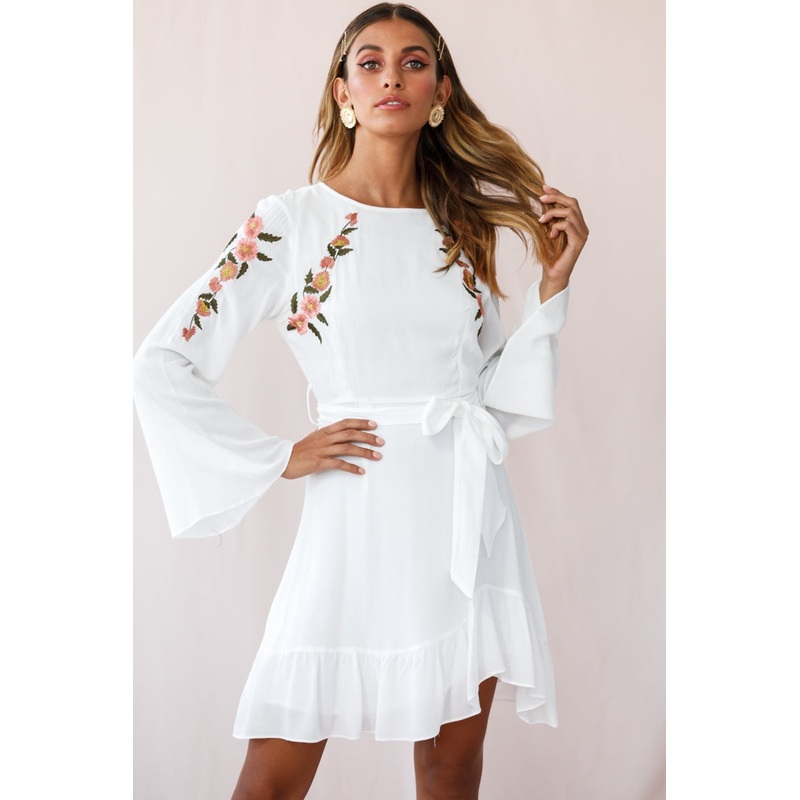 Yara Floral Embellished Fit and Flare Dress White