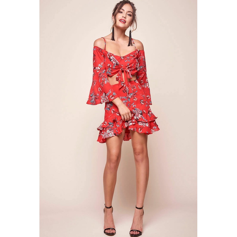 Bellisario Floral Cropped Caribbean Top Red