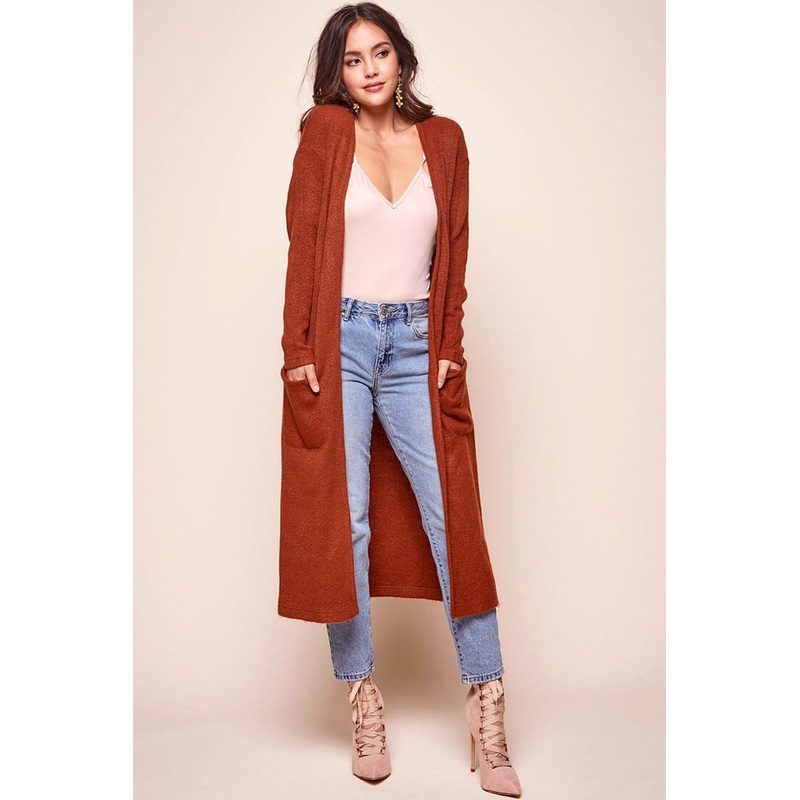 Brookhaven Cafe Long Sleeved Cardigan Rust