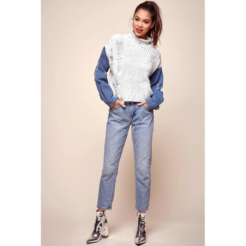 Dawn Denim Sleeved Knit Sweater Marble Blue