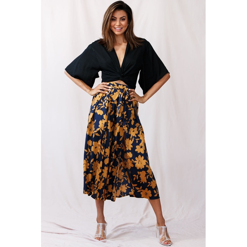 Rivera Deep V Waist Tie Top Black