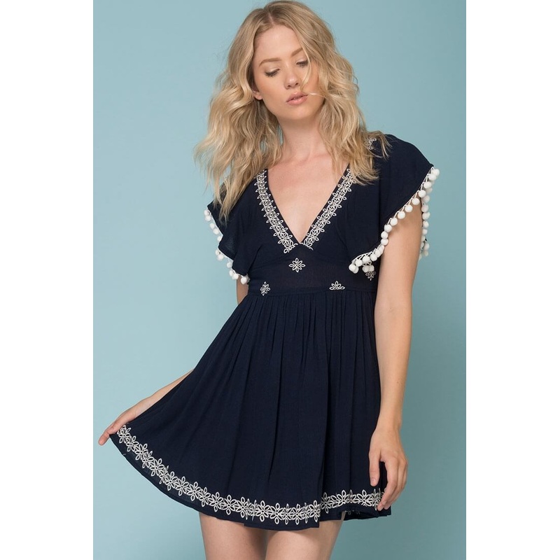 Alexis Pom Pom Dress Navy
