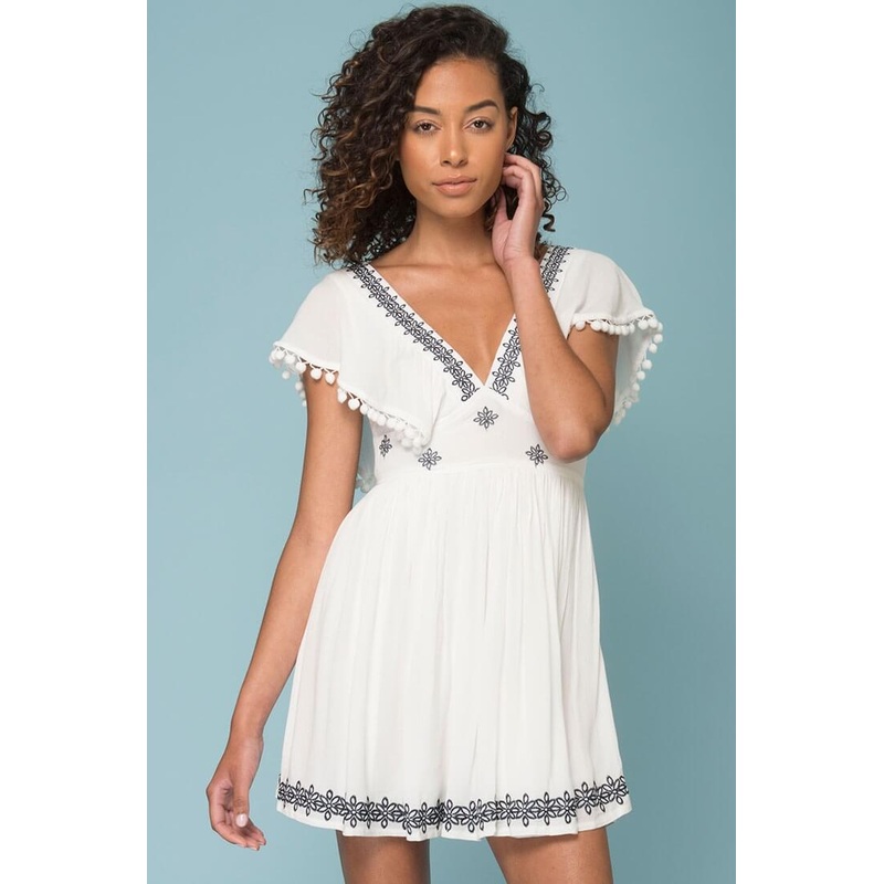 Alexis Pom Pom Dress White