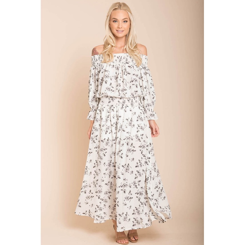Aiyana High Slit Floral Maxi Dress White