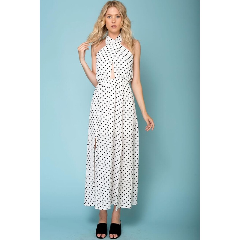 Wynter Maxi Dress White With Black Polka Dots