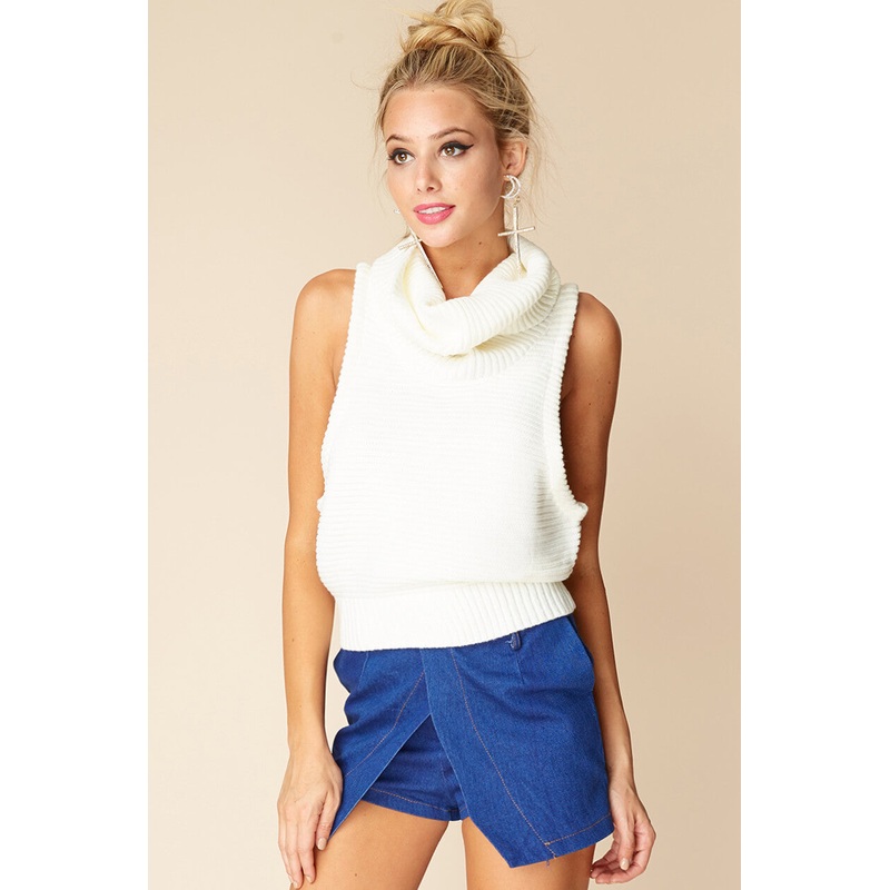 Jenny Sleeveless Cowlneck White