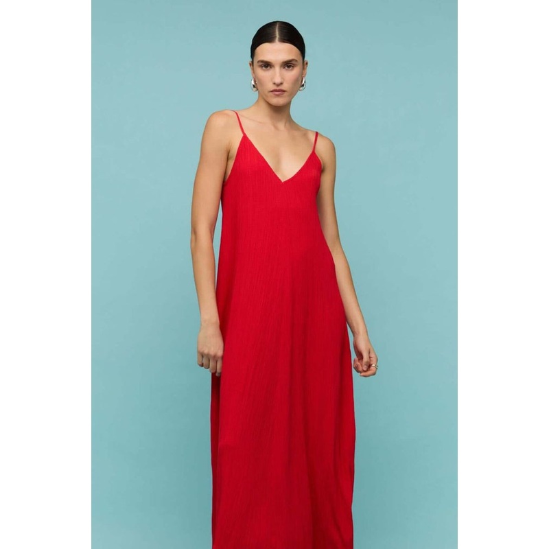 Amira Red Strappy Textured Maxi Dress