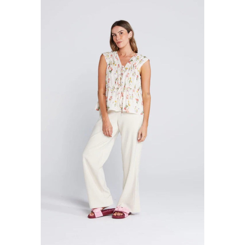 Belle Summer Haven Cream Floral Reversible Sleeveless Tie Top