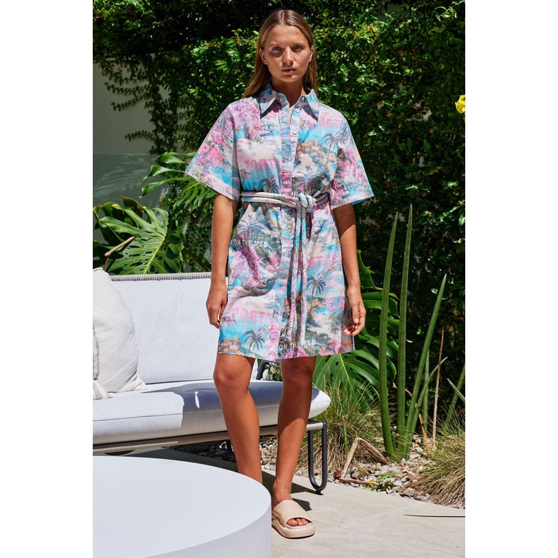 Bora Bora Pink Summer On The Med SS Mini Shirt Dress