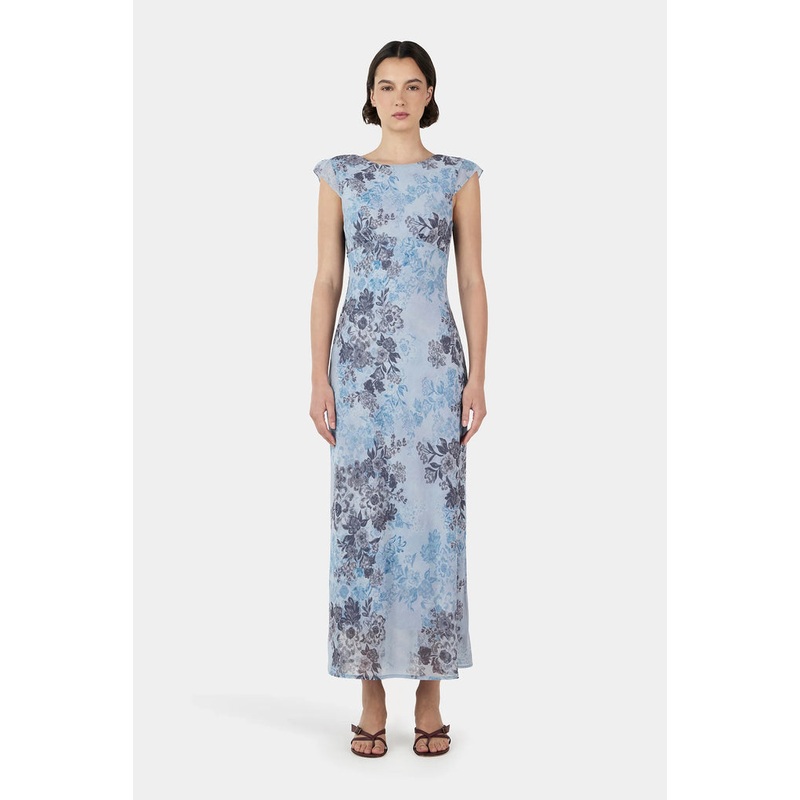 Cabello Blue Jasmine Low Back SS Midi Dress