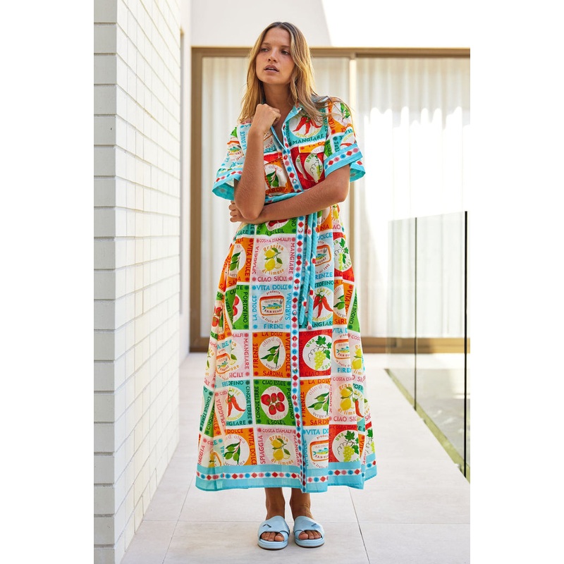 Cannes Multi Ciao Sicily SS Midi Shirt Dress