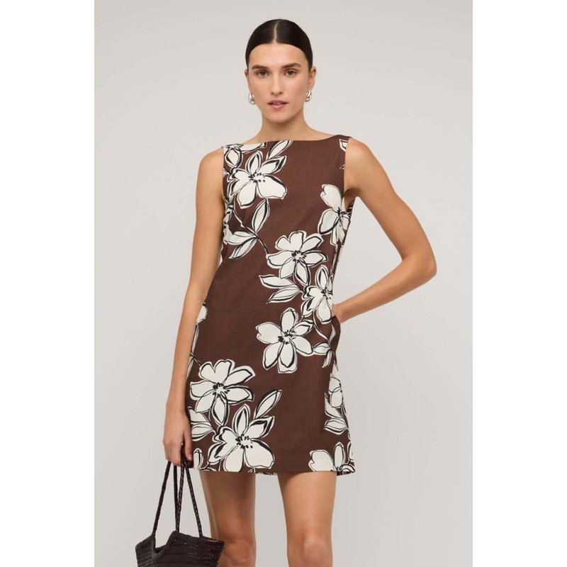 Elara Brown Floral Sleeveless Mini Dress