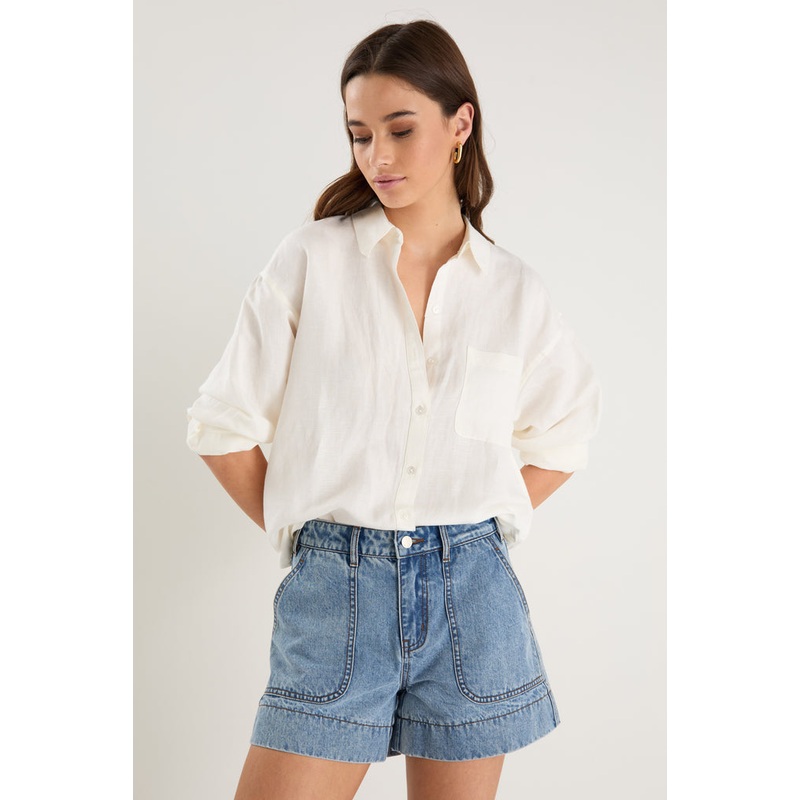 Exalted Ivory Linen Viscose Oversized Shirt