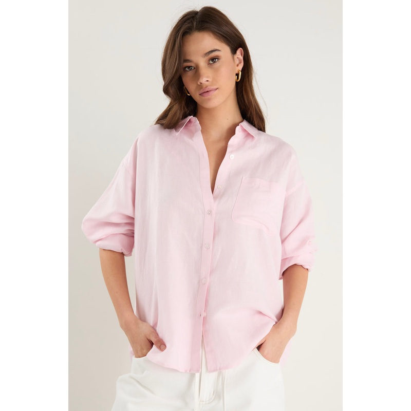 Exalted Pale Pink Linen Viscose Oversized Shirt