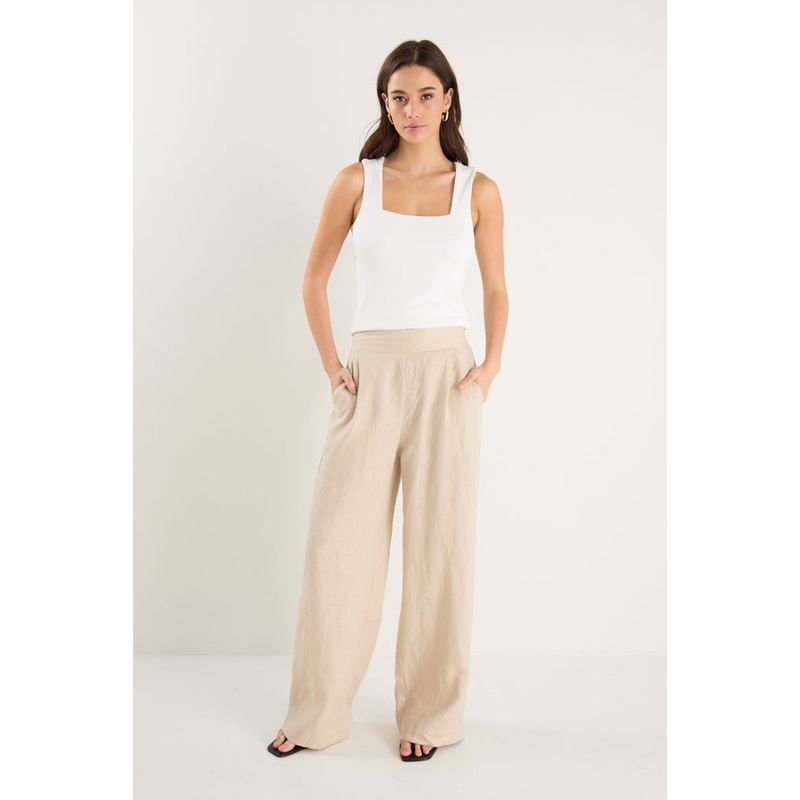 Guardian Stone Linen Pull On Wide Leg Pants