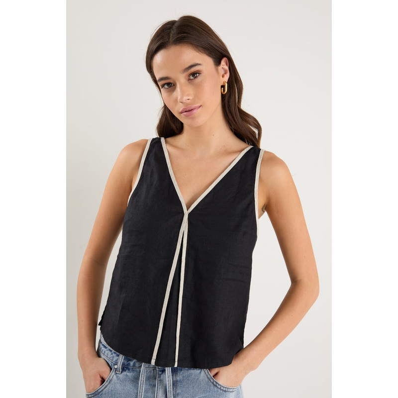 Homage Black Contrast Piped Sleeveless Top