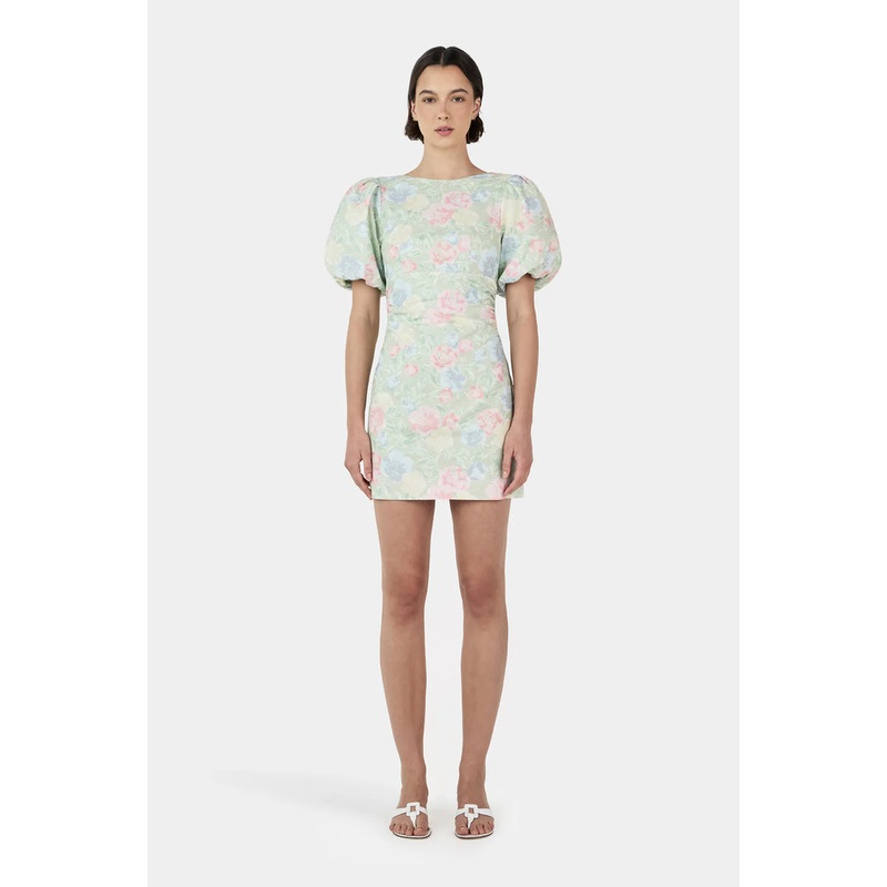 Kimberley Meadow Floral Puff Sleeve Mini Dress