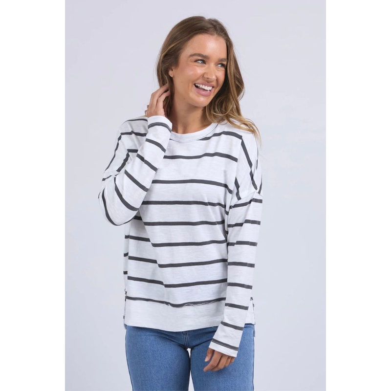 Layne Charcoal Stripe Throw LS Top