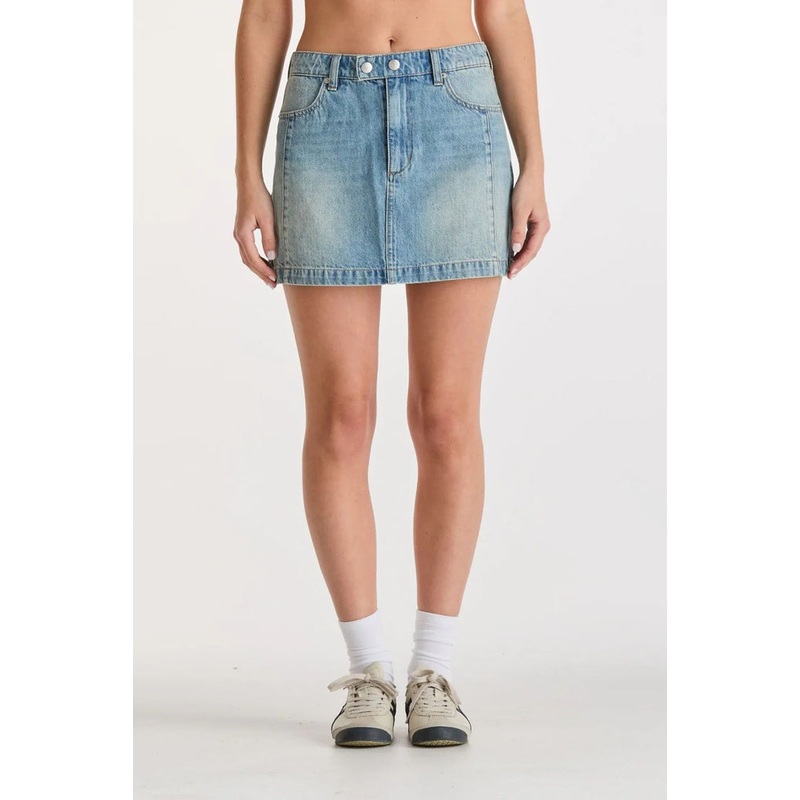 Moto Gasoline Blue Organic Cotton Denim Mini Skirt