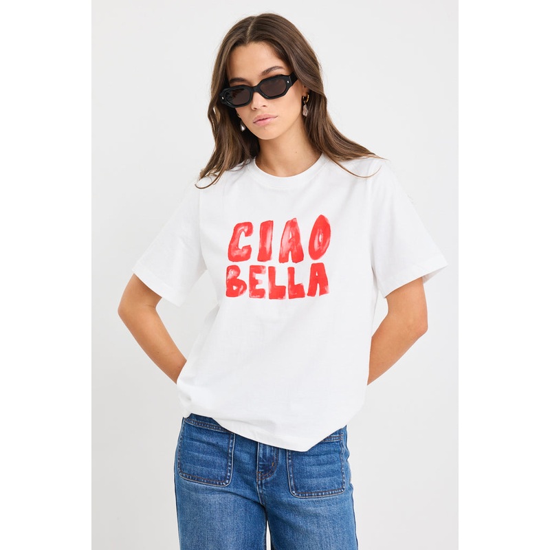 Paradiso Ciao Print Ivory Boxy Tee