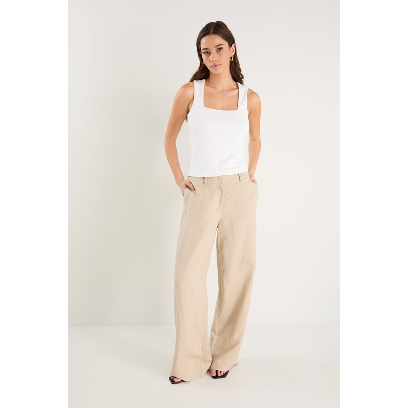 Shelter Oat Linen Viscose Flat Front Wide Pants
