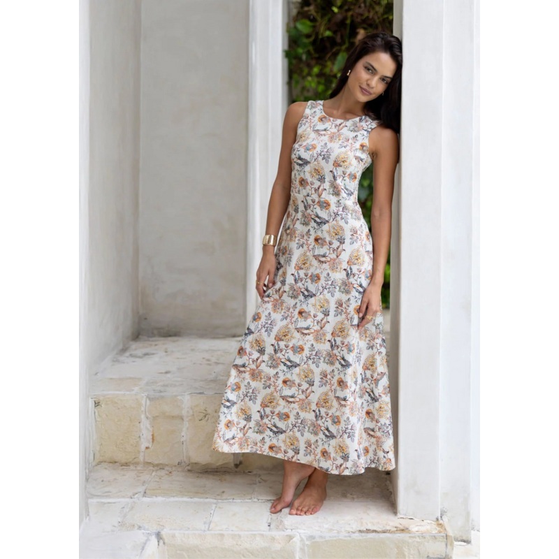 Willa White Kaffir Print Sleeveless Midi Dress