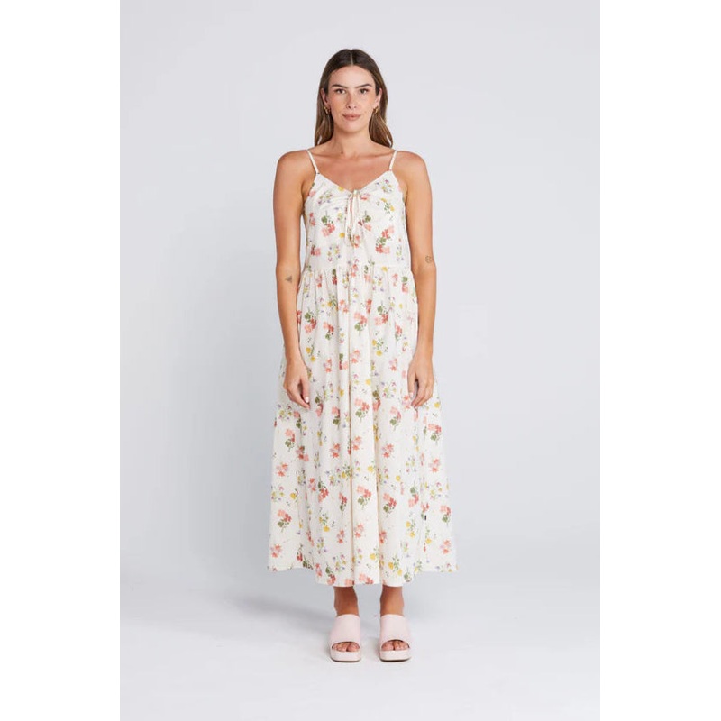 Zinnia Summer Haven Cream Floral Strappy Midi Dress