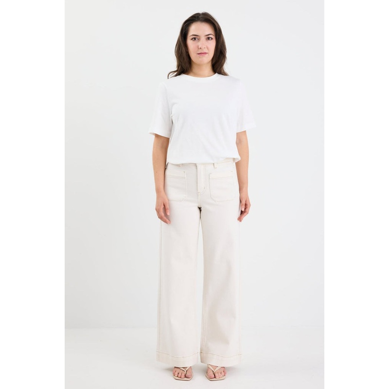 Zoey Ecru Petite High Rise Wide Leg Pocket Jean