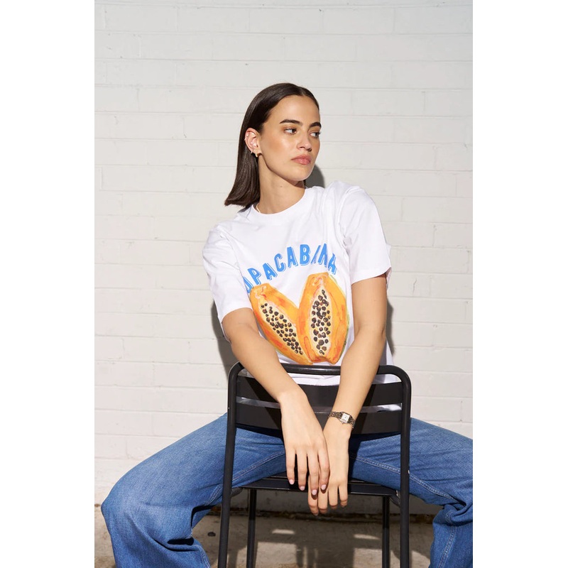 Copacabana White Fruit Print Oversized Tee