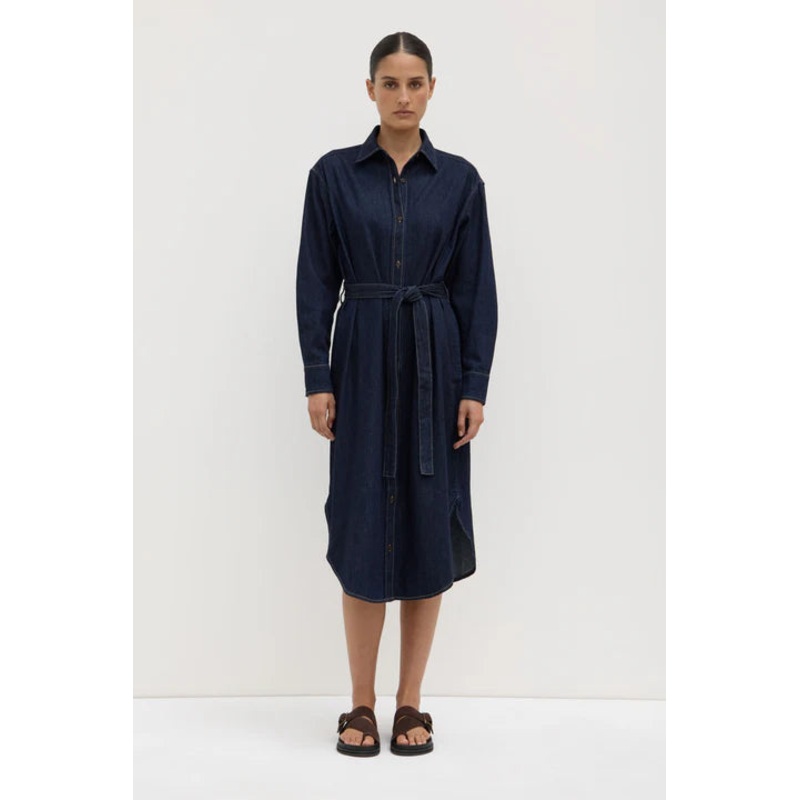 Kiera Deep Indigo Recycled Denim LS Midi Shirt Dress