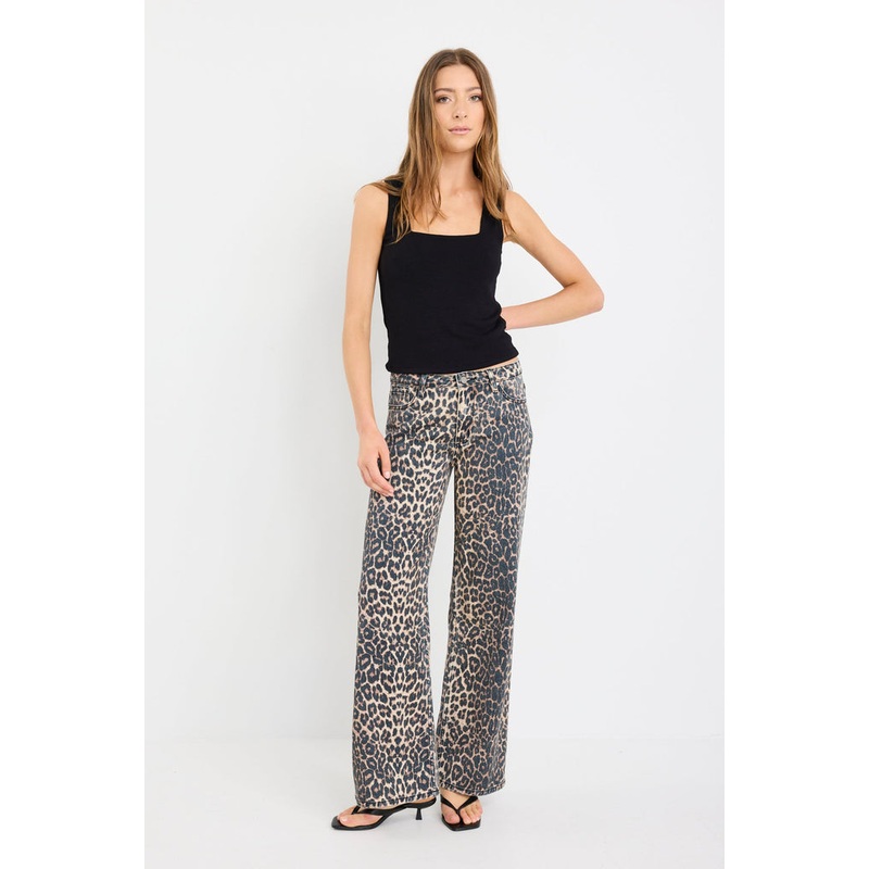 Manhattan Chocolate Animal Mid Rise Wide Leg Jeans