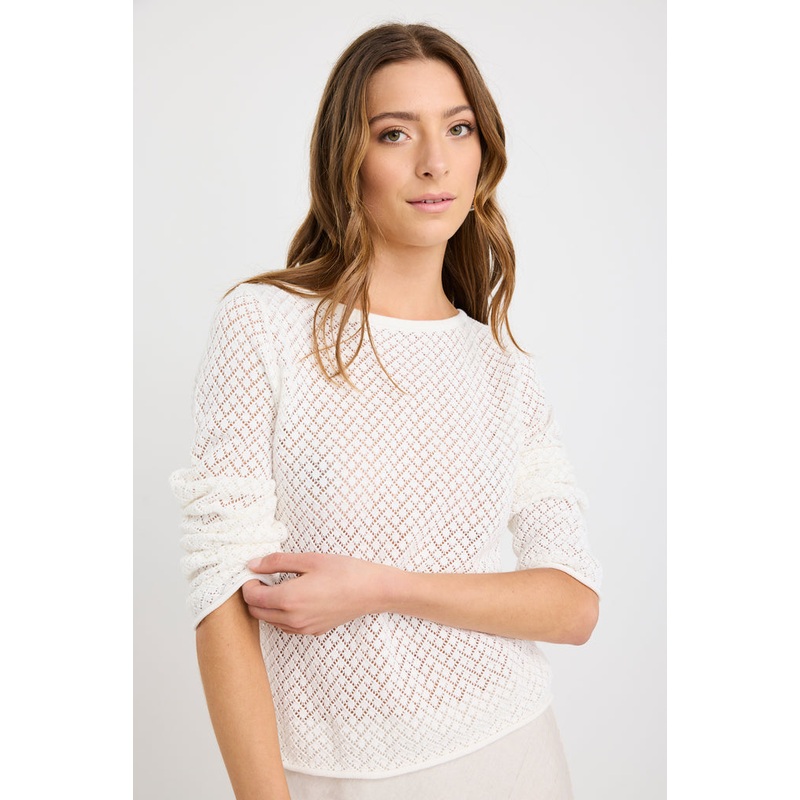 Patio Ivory Boat Neck Crochet Knit Jumper