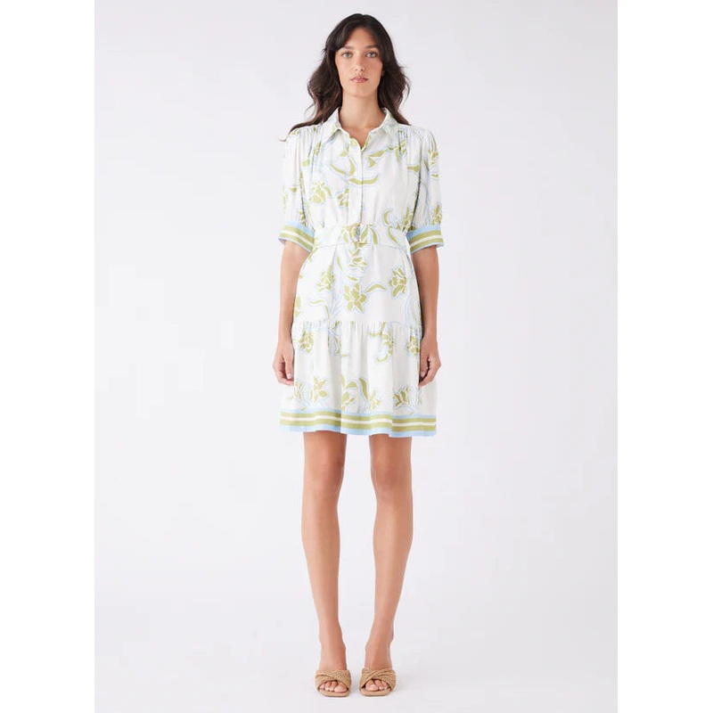 Tranquility Olive Floral Belted SS Mini Dress