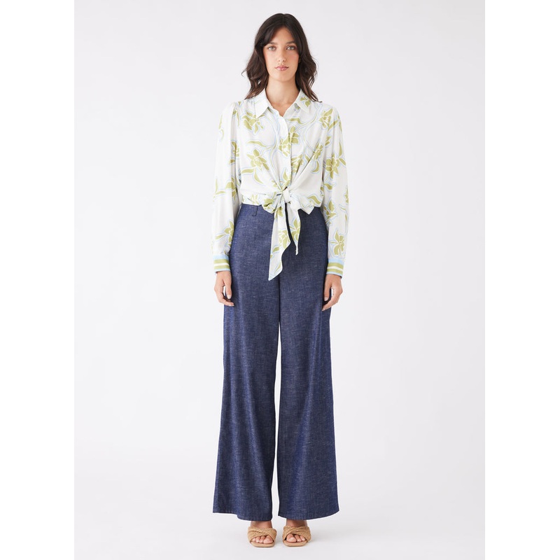 Tranquility Olive Floral Front Tie LS Shirt
