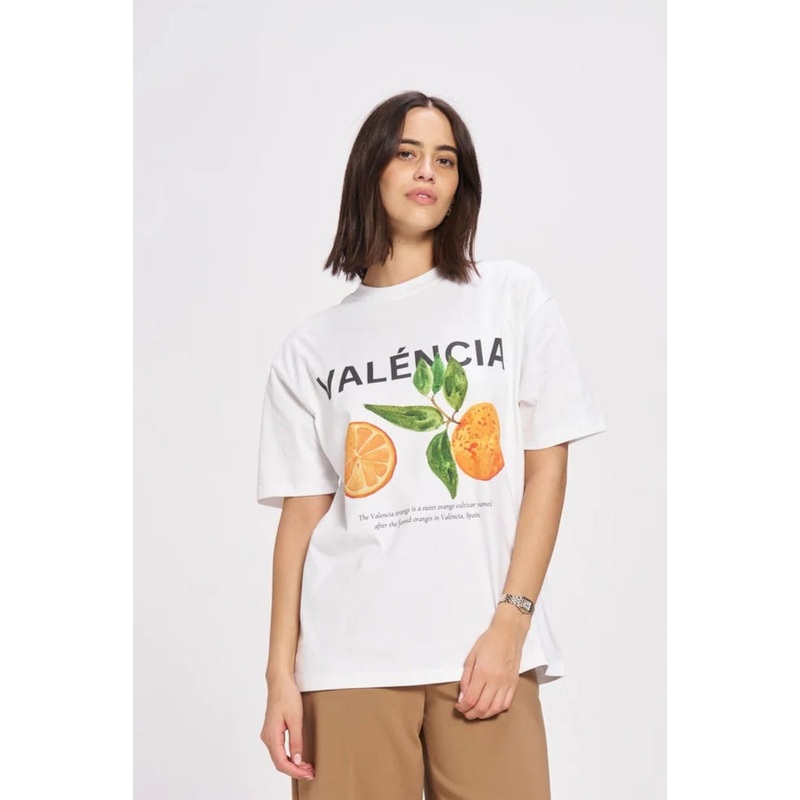 Valencia White Citrus Print Oversized Tee