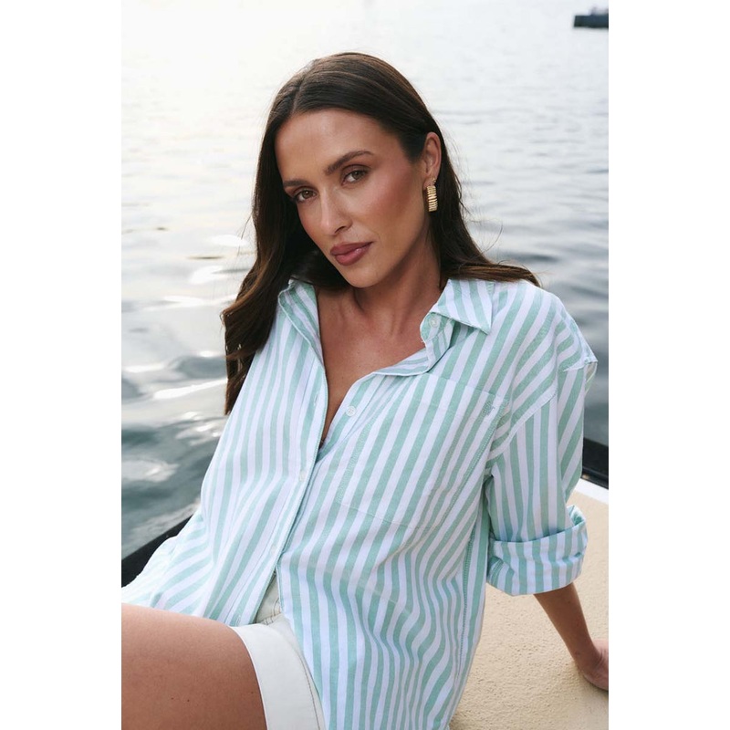 You Got This Green Wide Stripe Oversized Boyfriend Shirt