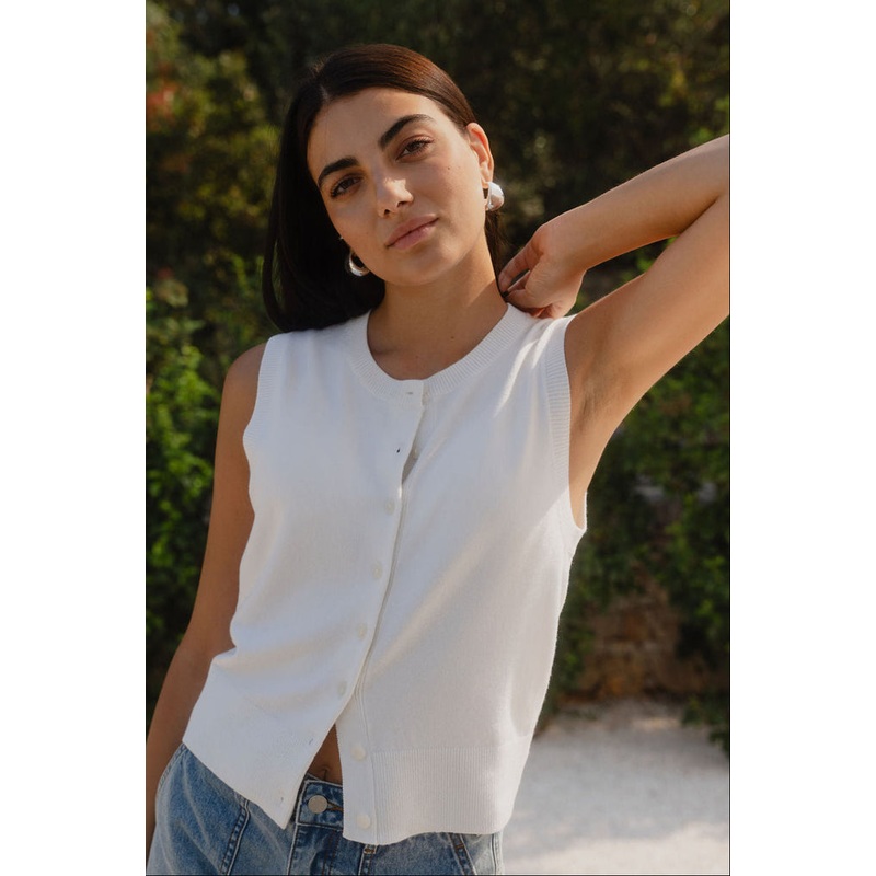 Alleyway Cream Lightweight Soft Knit Crewneck Vest Top