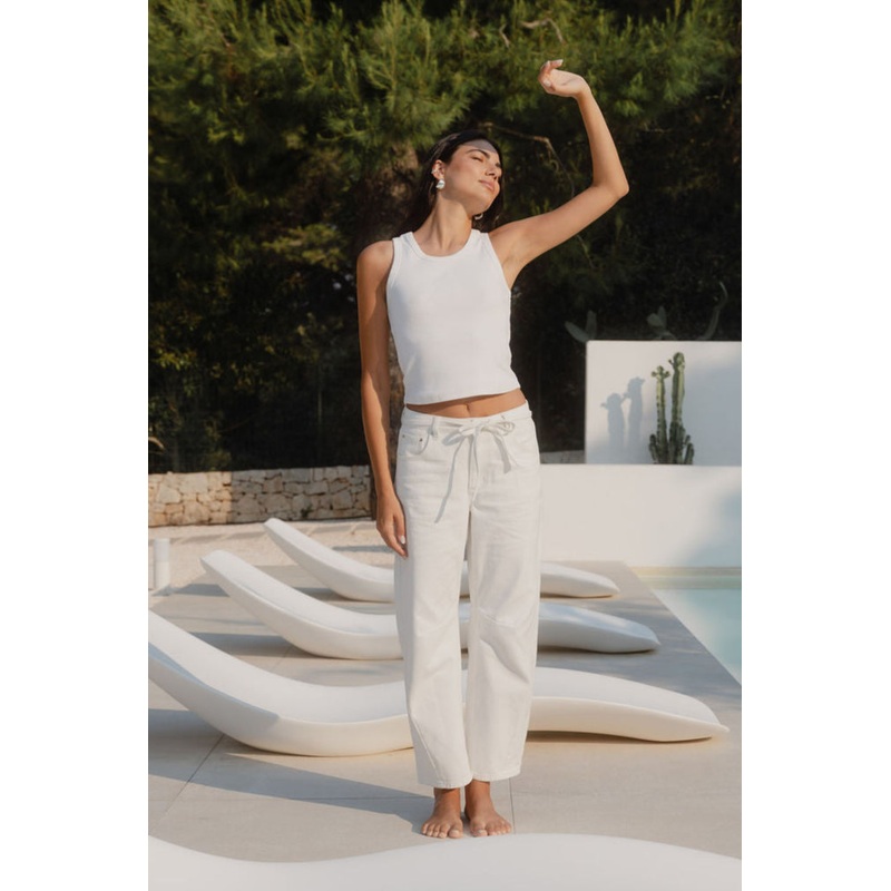 Campus Ecru Tie Waist Barrel Jeans