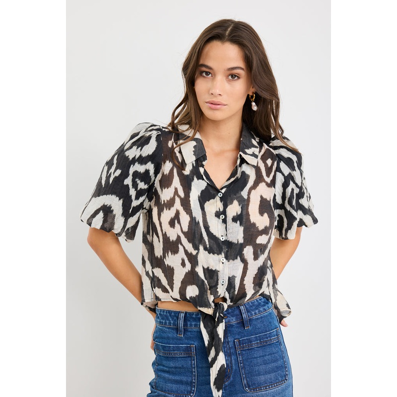 Exemption Black Zebra Tie Front SS Shirt