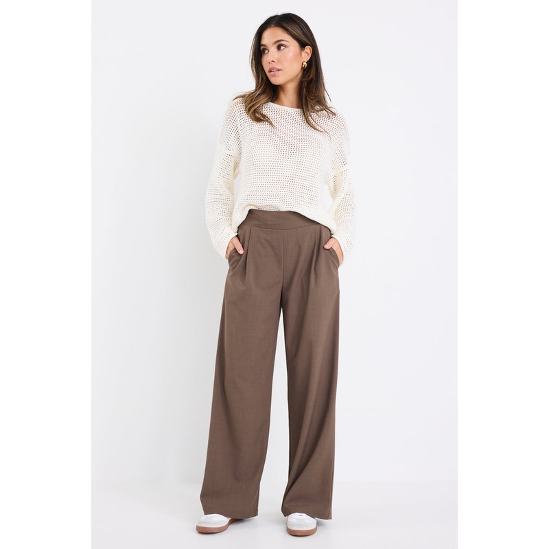 Instinctive Chocolate Twill Wide Leg Elastic Back Pants