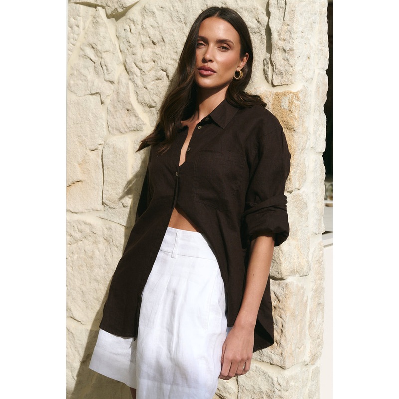 Optimum Chocolate Linen Oversized Shirt