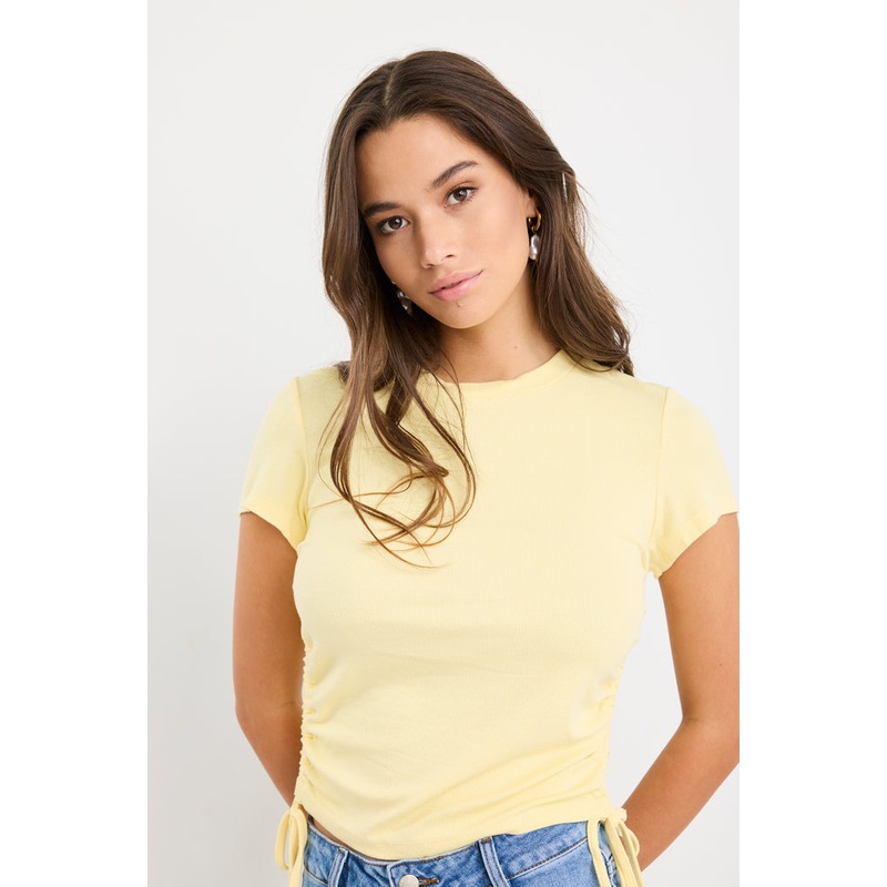 Perfect Lemon Rib Rouched Side Crop Tee