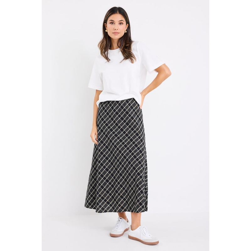 Soulmate Black Check Bias Cut Midi Skirt